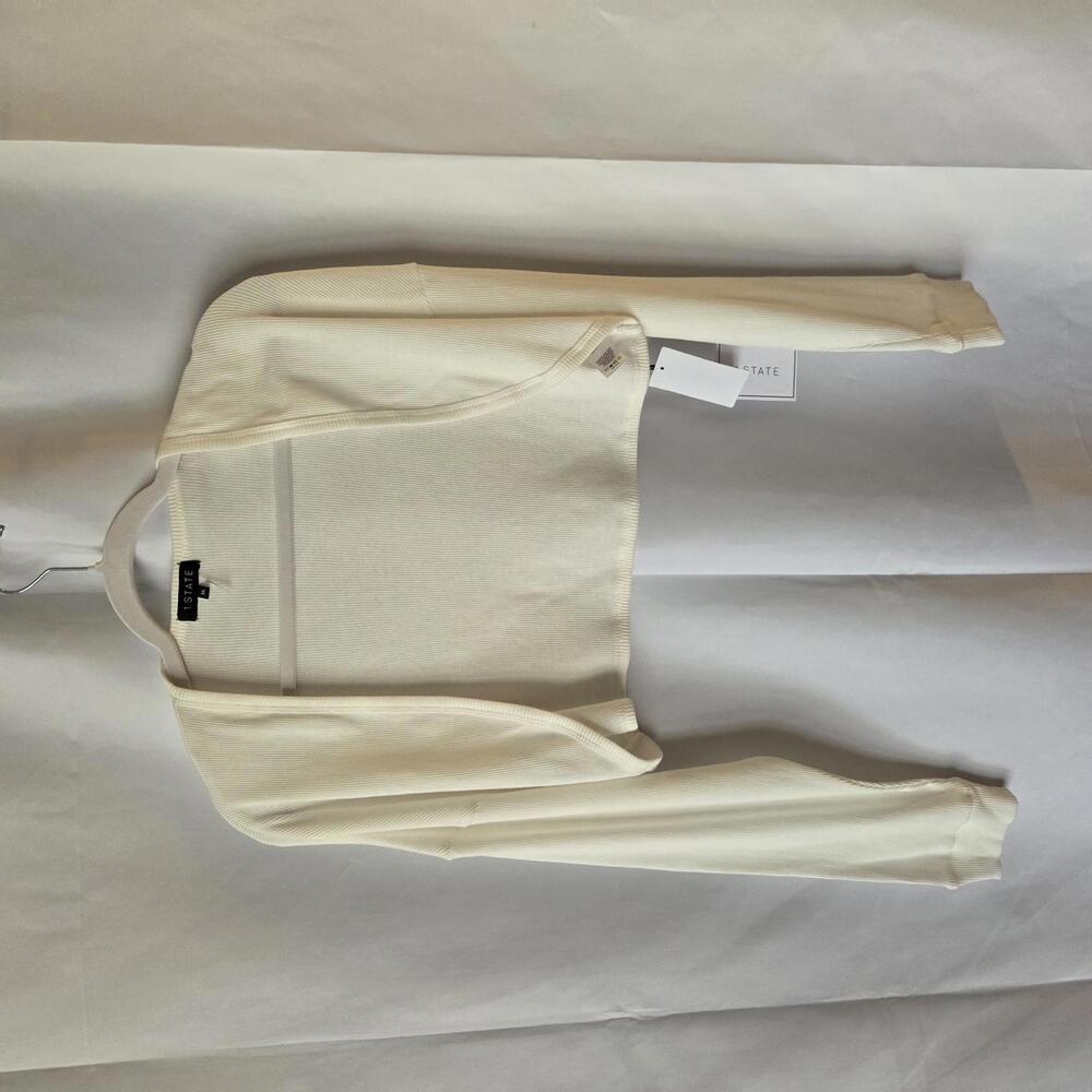 1.STATE Women's Ivory Cropped Open Front Cardigan‎ XL
